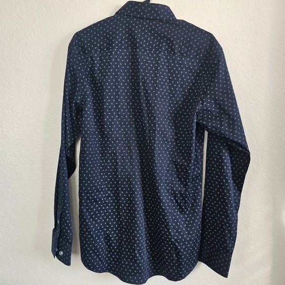 Trend by FX Fusion Mens Navy Blue Micro Paisley Modern Fit Button Down Shirt M - Picture 3 of 4